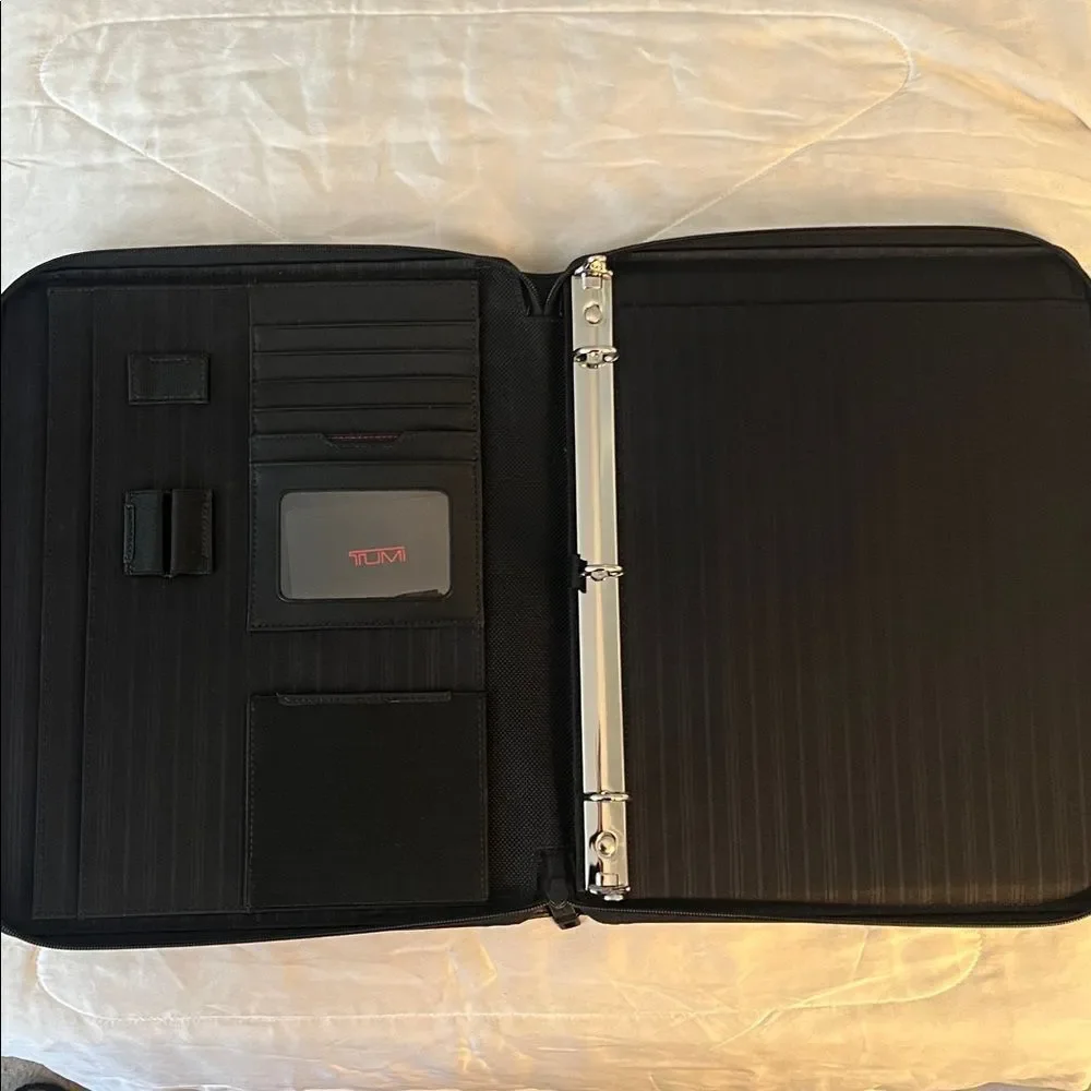 Tumi executive black leather portfolio case with pull out handles